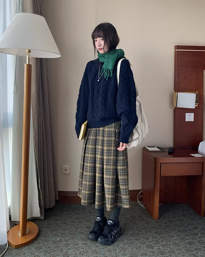 Plaid Pattern Long Skirt BU0111