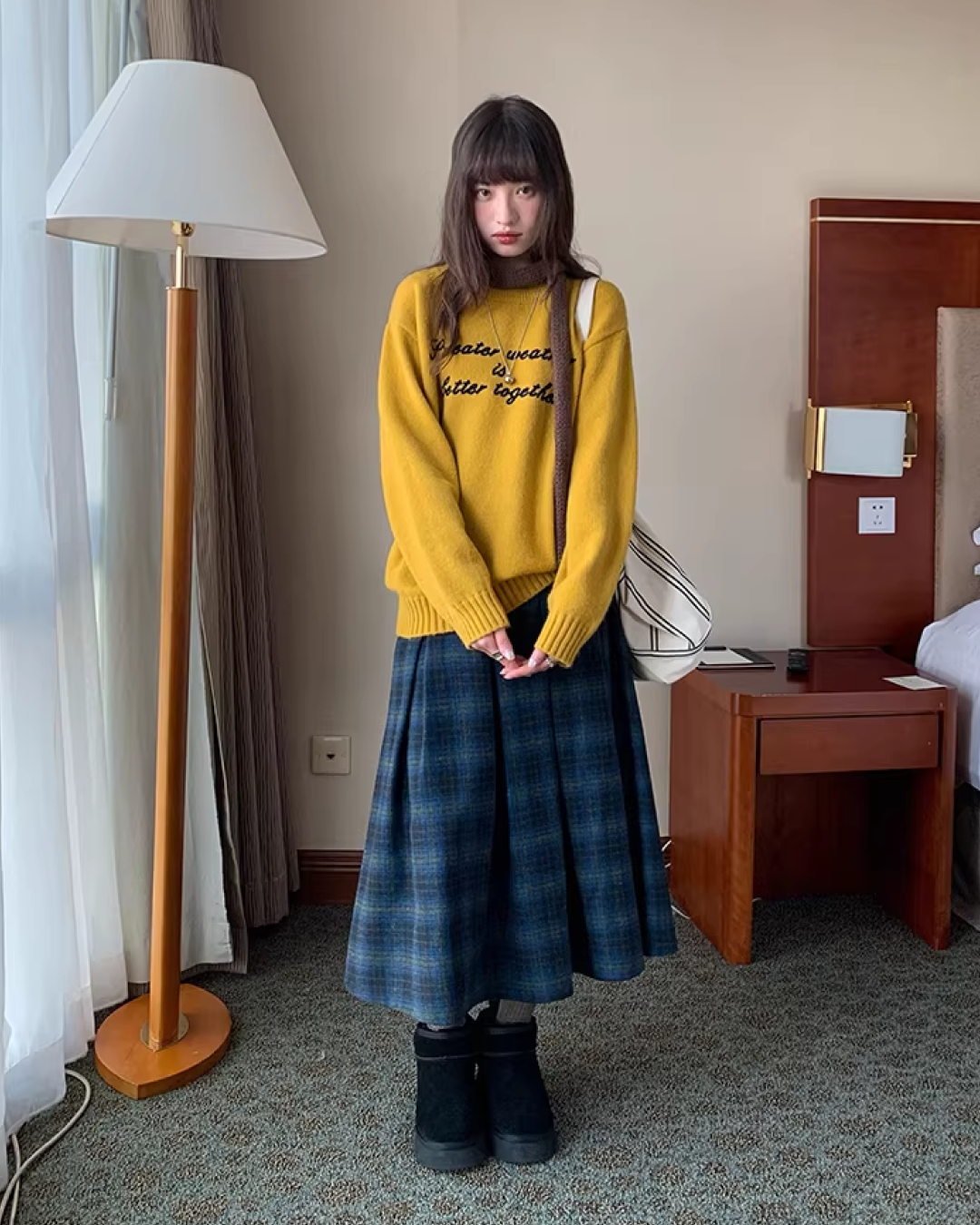 Plaid Pattern Long Skirt BU0111