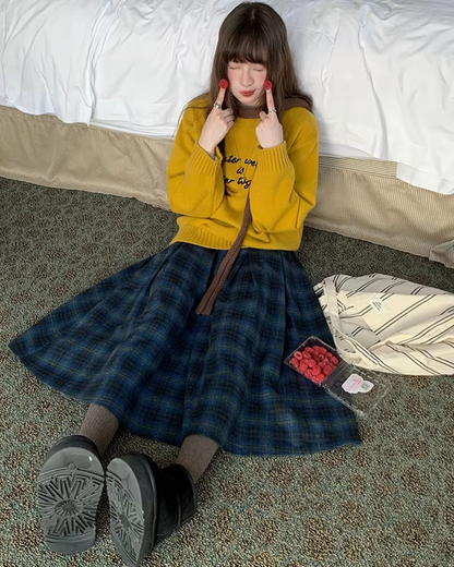 Plaid Pattern Long Skirt BU0111