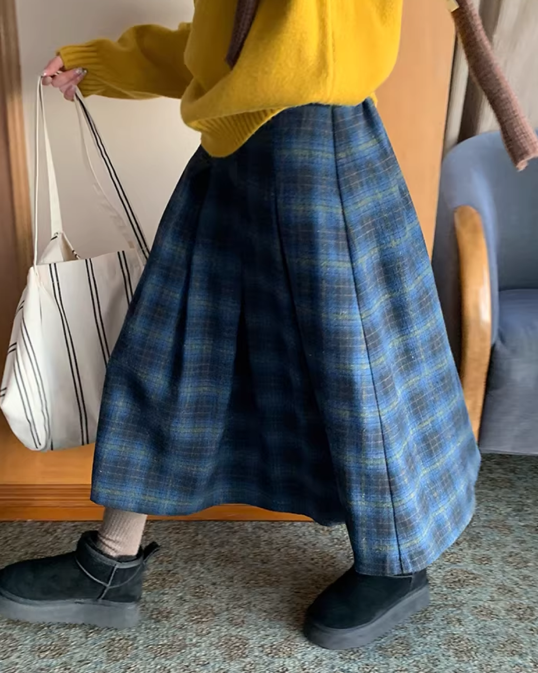 Plaid Pattern Long Skirt BU0111