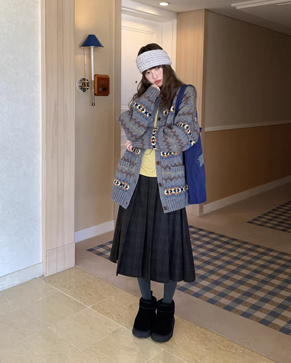 Dark Gray Plaid Pattern Long Skirt BU0112