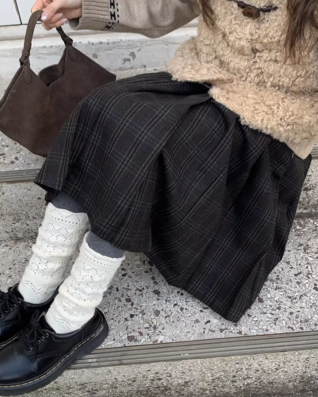 Dark Gray Plaid Pattern Long Skirt BU0112