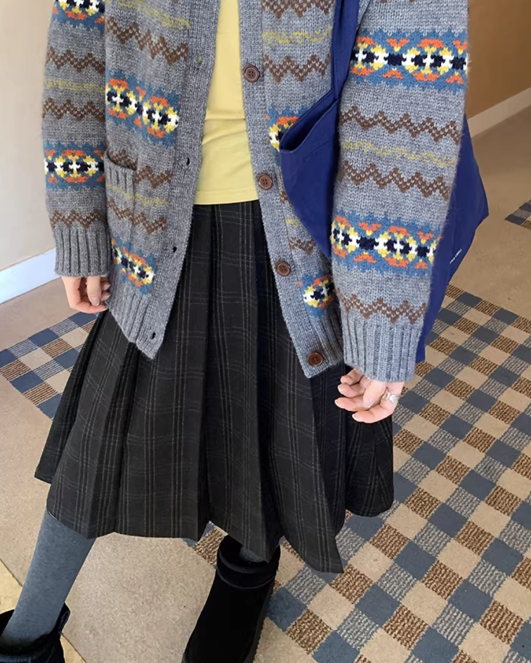 Dark Gray Plaid Pattern Long Skirt BU0112
