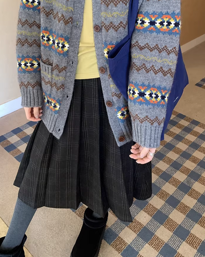 Dark Gray Plaid Pattern Long Skirt BU0112