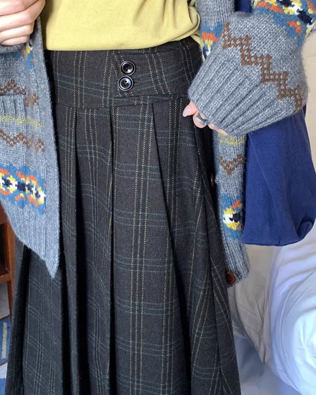 Dark Gray Plaid Pattern Long Skirt BU0112