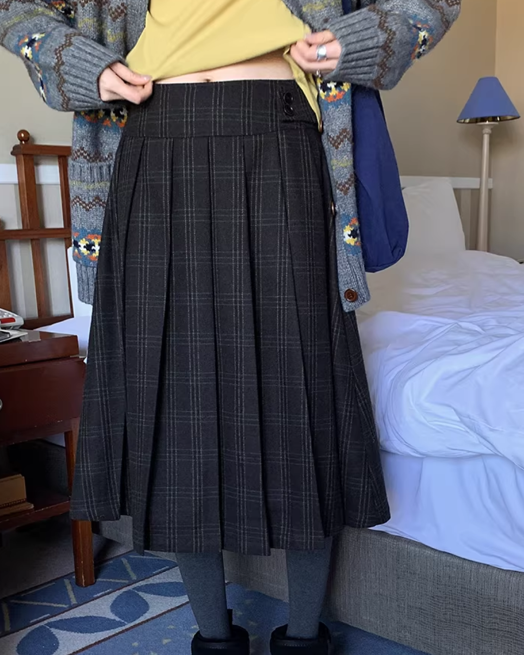 Dark Gray Plaid Pattern Long Skirt BU0112