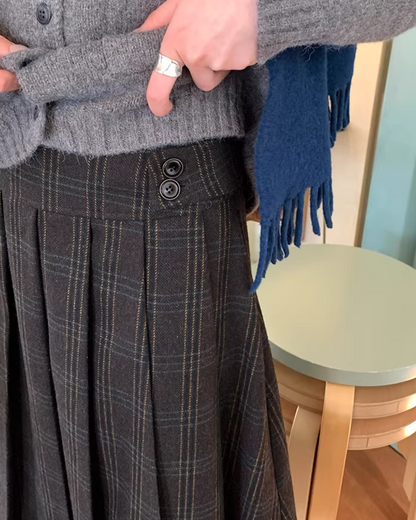Dark Gray Plaid Pattern Long Skirt BU0112
