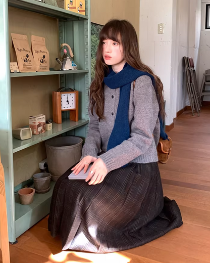 Dark Gray Plaid Pattern Long Skirt BU0112