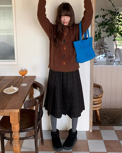 Dark Gray Plaid Pattern Long Skirt BU0112