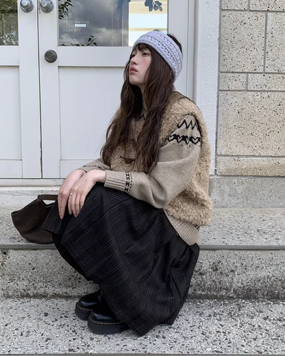Dark Gray Plaid Pattern Long Skirt BU0112