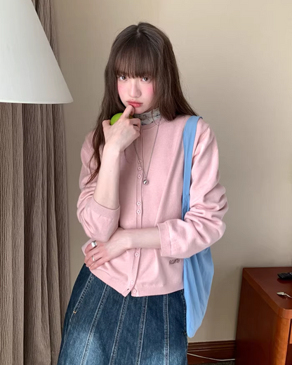 Color Accent Button Cardigan BU0116