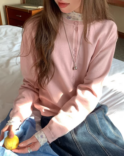 Color Accent Button Cardigan BU0116