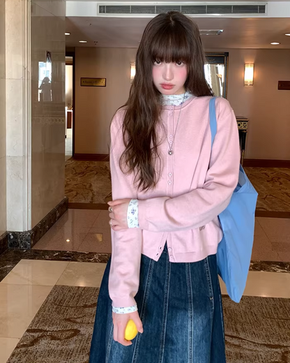 Color Accent Button Cardigan BU0116