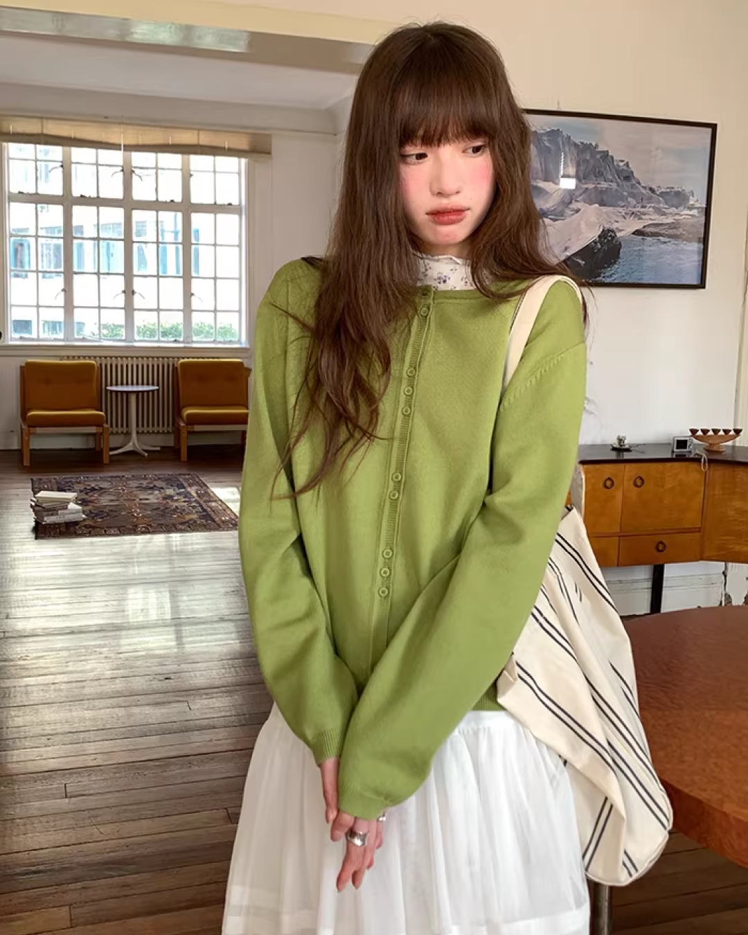 Color Accent Button Cardigan BU0116