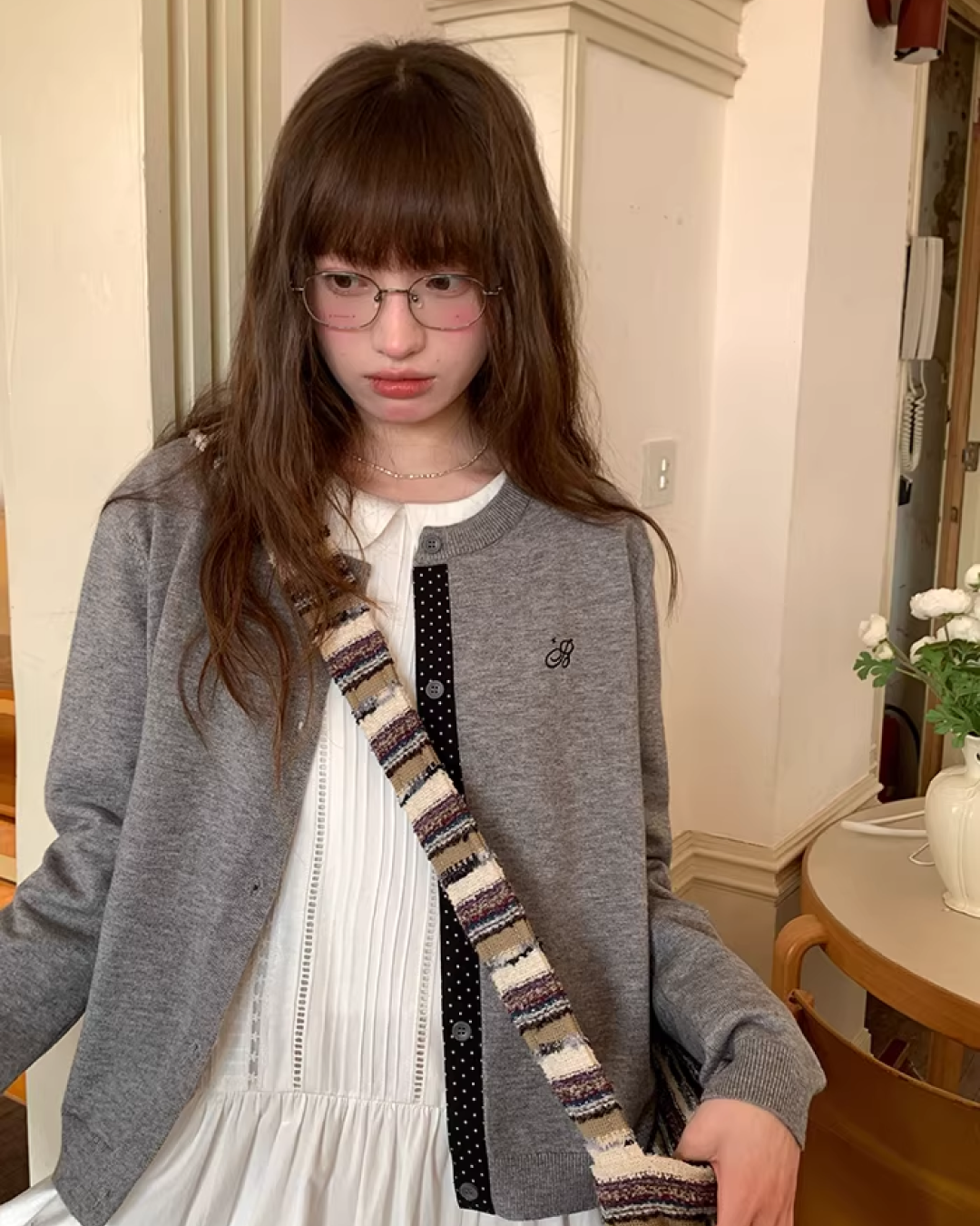 Line Polka Dots Cardigan BU0118