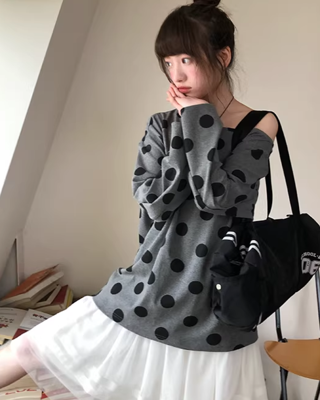 Polka Dots Off Shoulder Top  BU0121