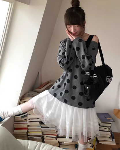 Polka Dots Off Shoulder Top  BU0121