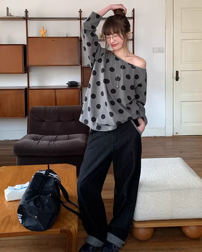 Polka Dots Off Shoulder Top  BU0121