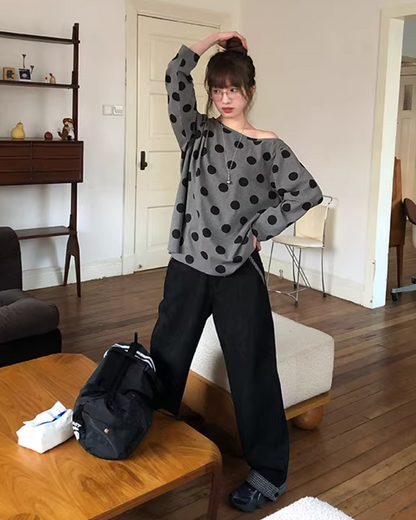 Polka Dots Off Shoulder Top  BU0121