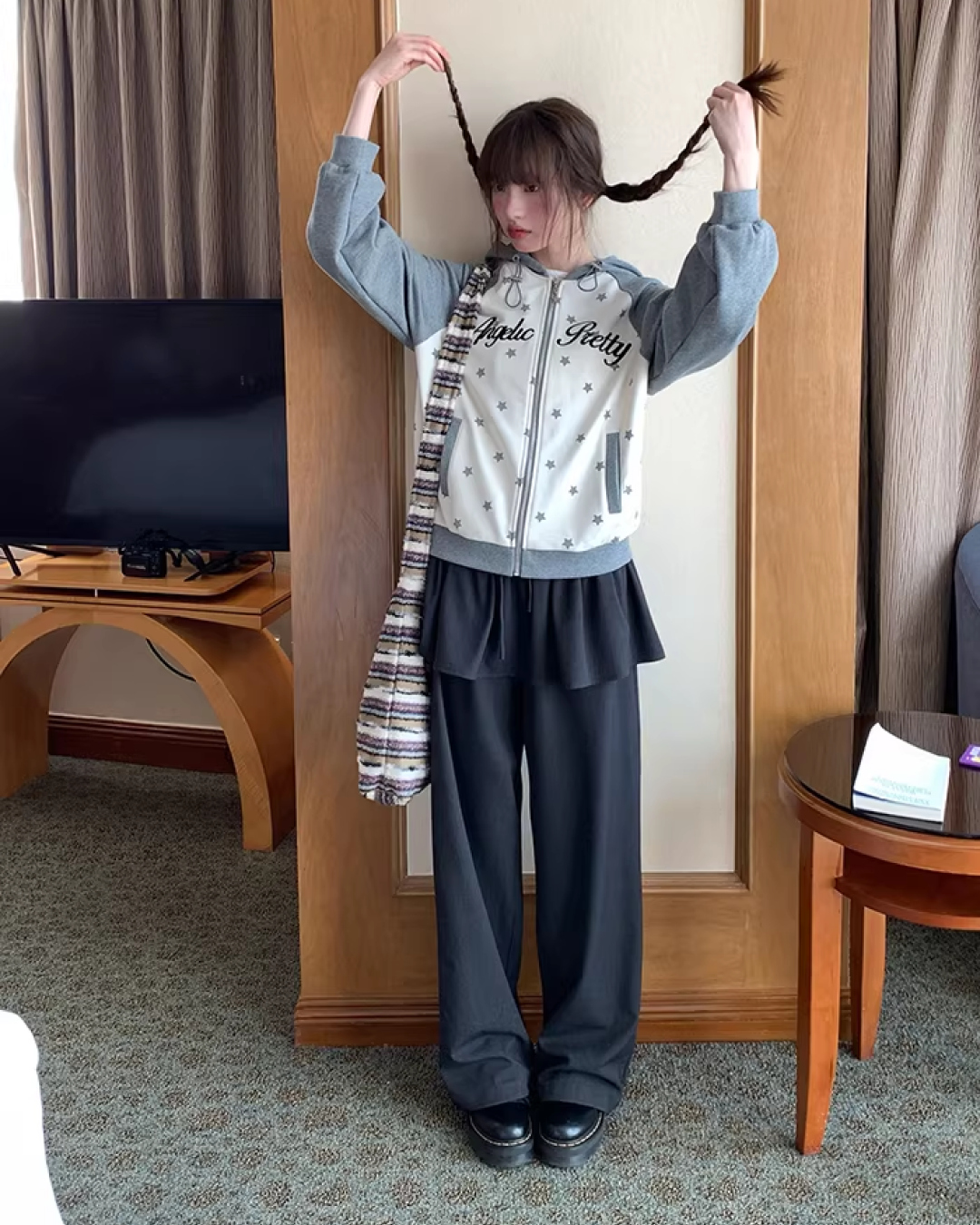 Bicolor Star Print Zip Hoodie BU0127