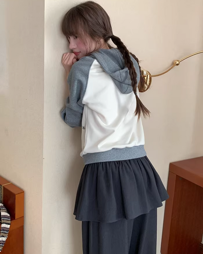 Bicolor Star Print Zip Hoodie BU0127