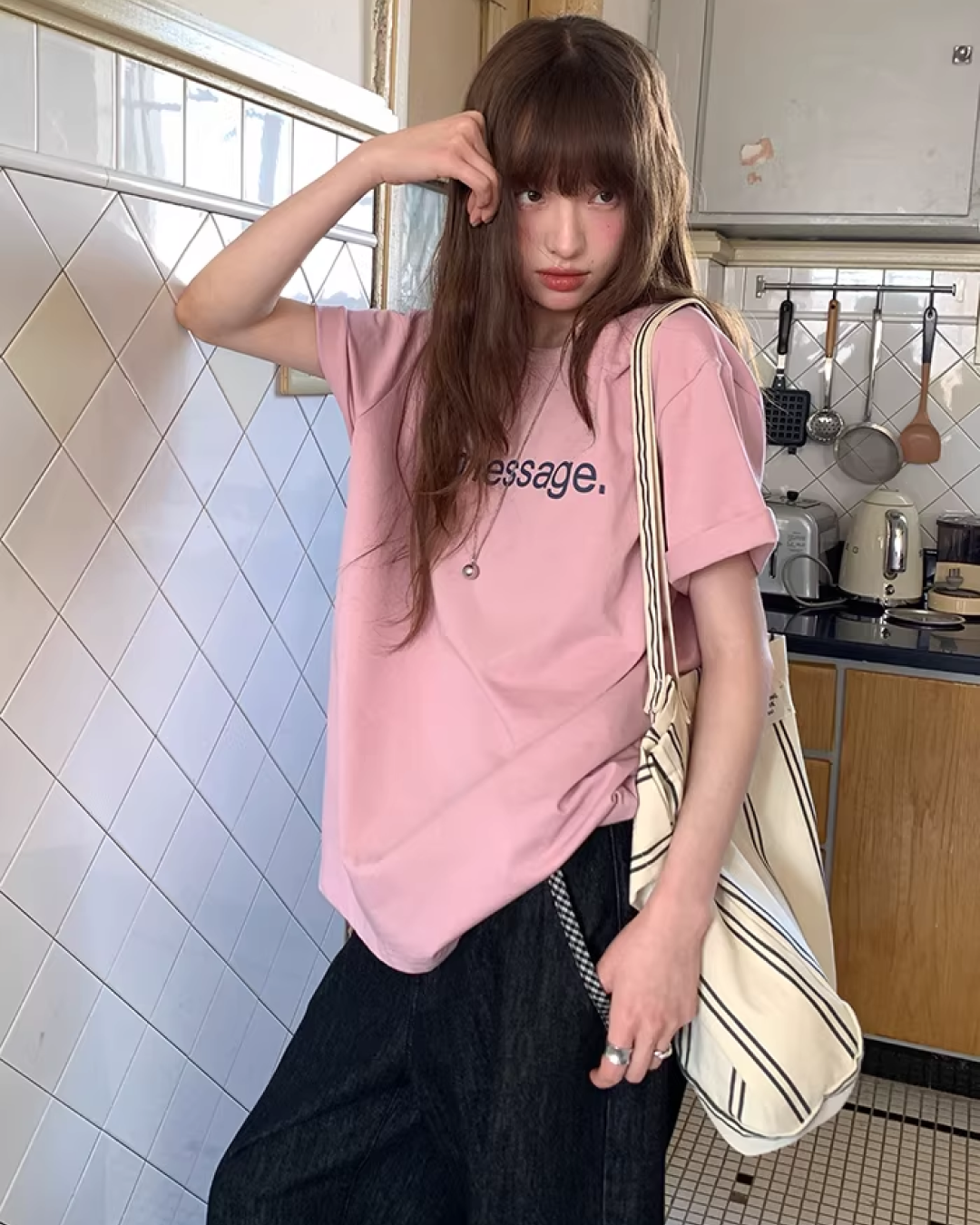 Plaid Turned-up Denim Pants  BU0129