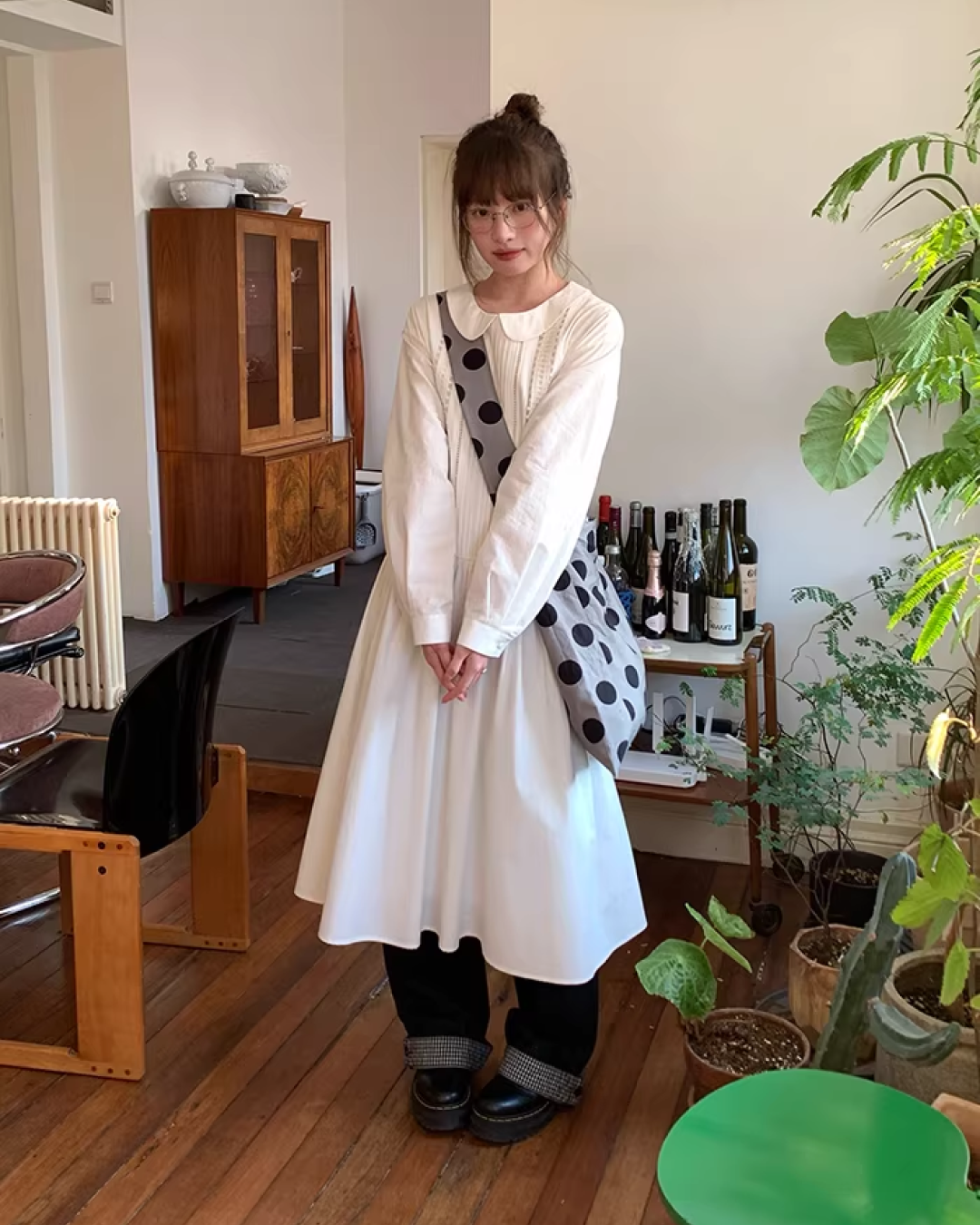 Plaid Turned-up Denim Pants  BU0129