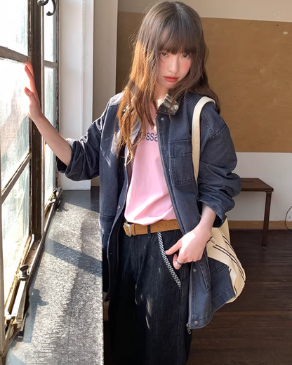 Plaid Turned-up Denim Pants  BU0129