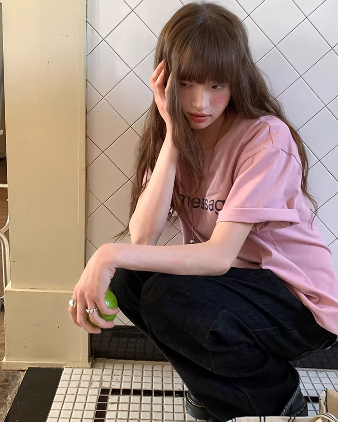 Plaid Turned-up Denim Pants  BU0129