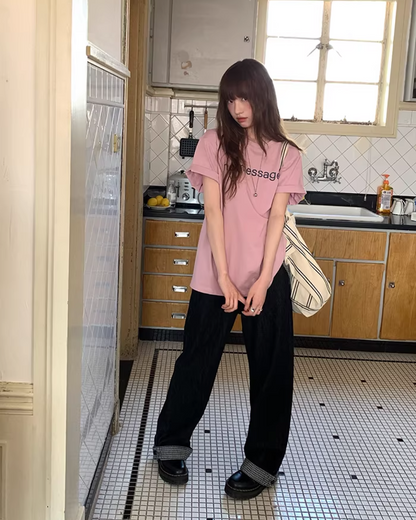 Plaid Turned-up Denim Pants  BU0129