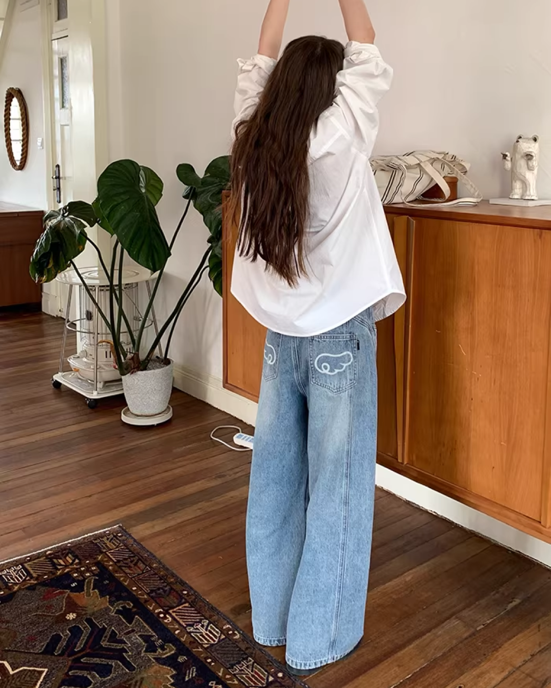 Back Pocket Design Denim Pants  BU0130