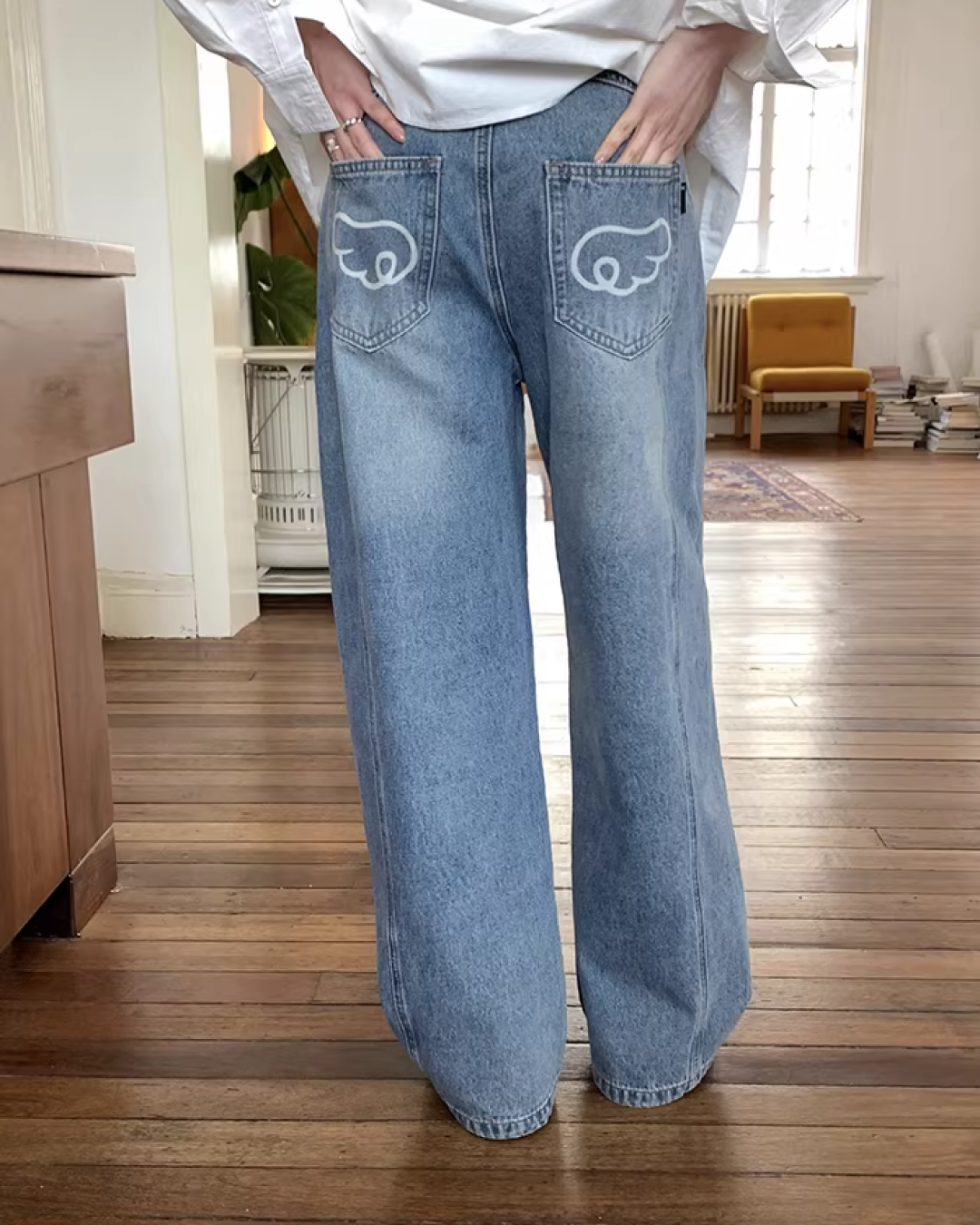 Back Pocket Design Denim Pants  BU0130