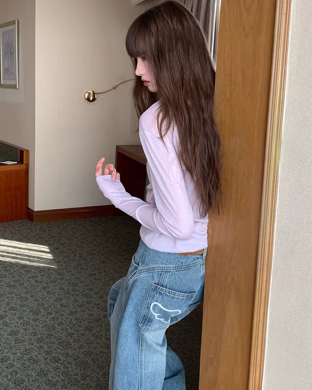 Back Pocket Design Denim Pants  BU0130