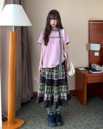 Retro Patchwork Long Skirt  BU0132