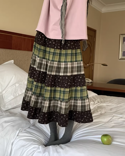 Retro Patchwork Long Skirt  BU0132