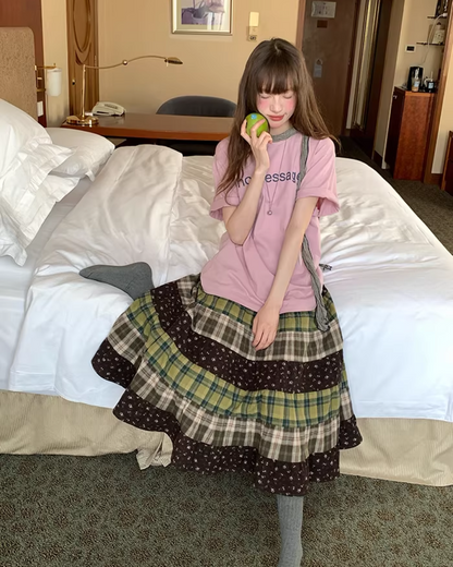 Retro Patchwork Long Skirt  BU0132