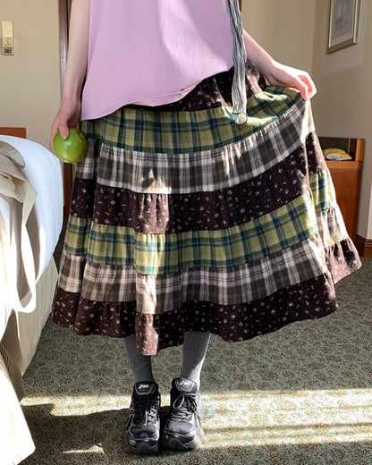 Retro Patchwork Long Skirt  BU0132
