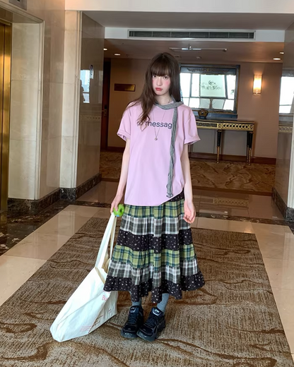 Retro Patchwork Long Skirt  BU0132