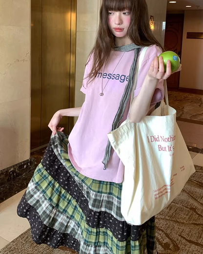 Retro Patchwork Long Skirt  BU0132