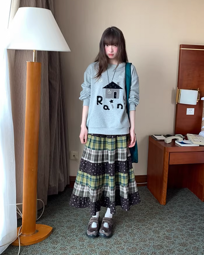 Retro Patchwork Long Skirt  BU0132