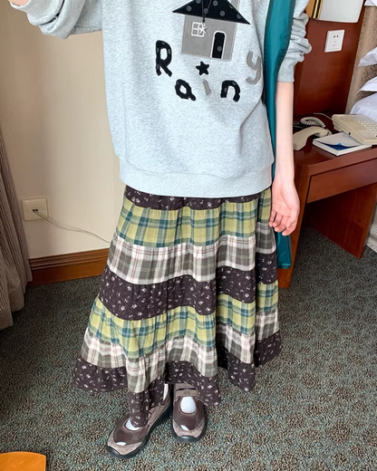 Retro Patchwork Long Skirt  BU0132