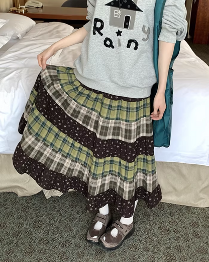 Retro Patchwork Long Skirt  BU0132