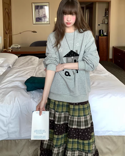 Retro Patchwork Long Skirt  BU0132