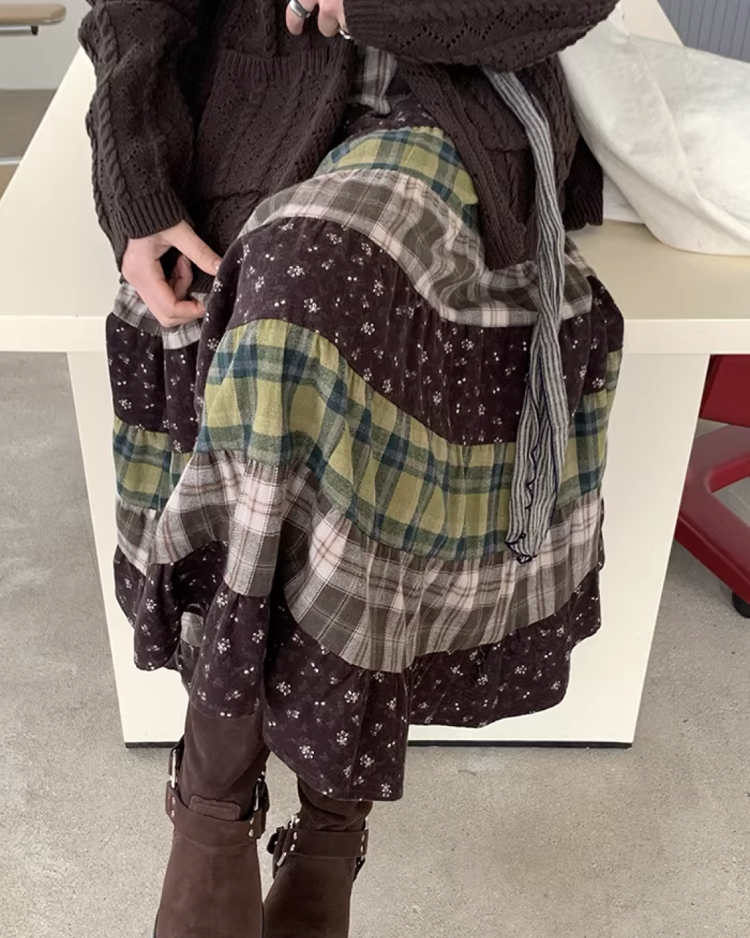 Retro Patchwork Long Skirt  BU0132