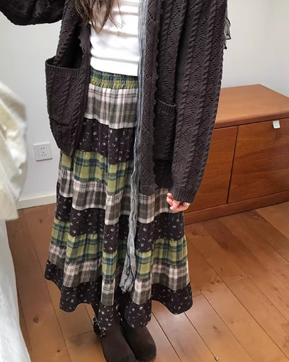 Retro Patchwork Long Skirt  BU0132