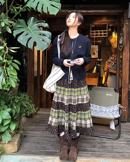 Retro Patchwork Long Skirt  BU0132