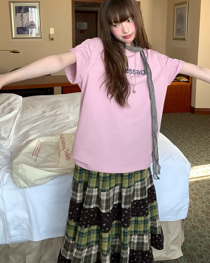 Retro Patchwork Long Skirt  BU0132