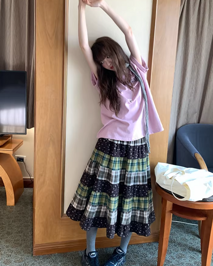 Retro Patchwork Long Skirt  BU0132