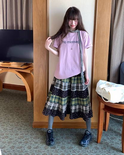 Retro Patchwork Long Skirt  BU0132