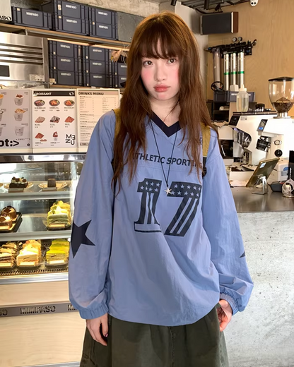 Nylon Print V-neck Shirt BU0142